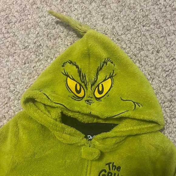 The grinch warm romper one piece hooded Santa grinch zip up footless pajama 4-5 - Picture 2 of 3